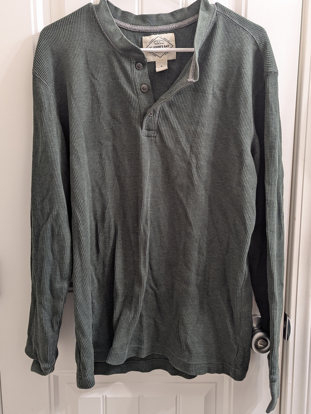 St. John's Bay Men's Olive Waffle-Knit Henley Long Sleeve